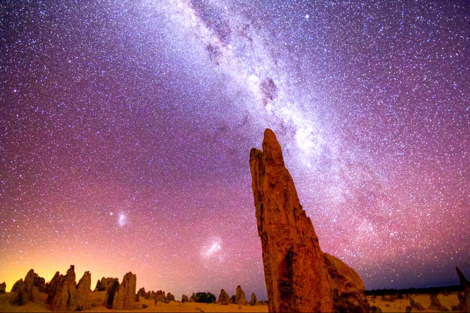 The Pinnacles, WA, Milky Way, SMC, LMC