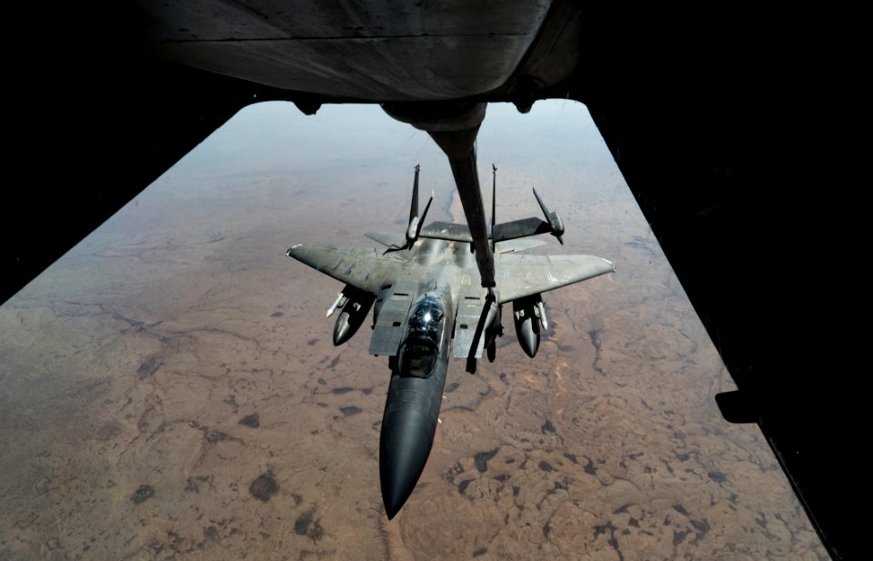 McDonnell Douglas (now Boeing) F-15E "Strike Eagle" assigned to the 494th Expeditionary Fighter Squadron