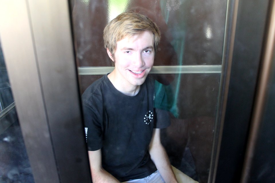 Little Gavy stuck in a phone booth