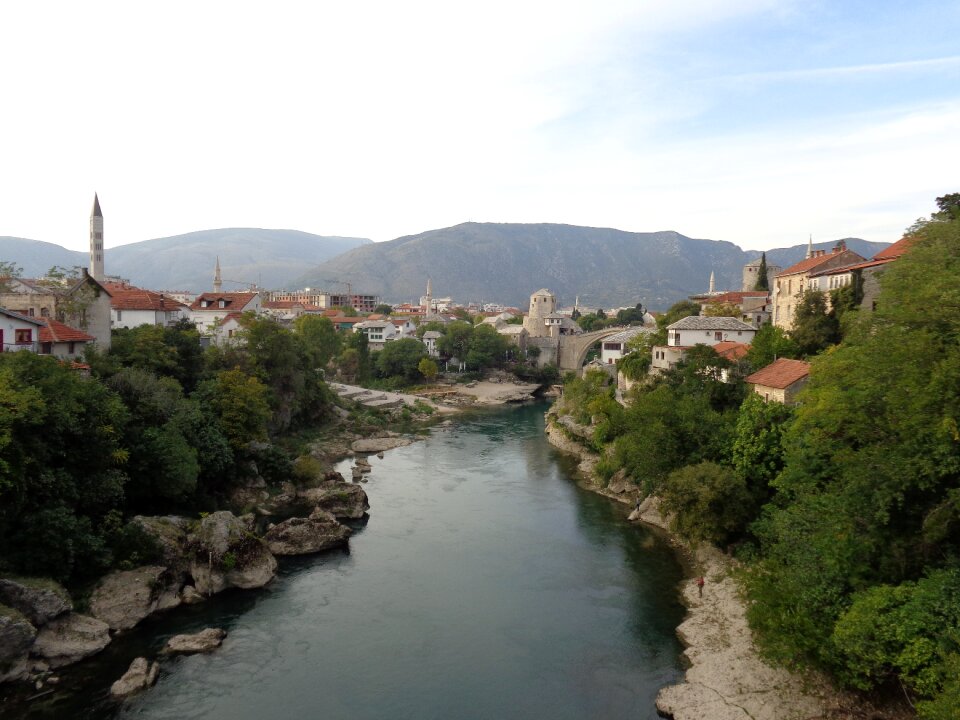 Stone bridge tower mountains