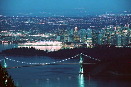 Vancouver and Lions Gate Bridge, Night photo