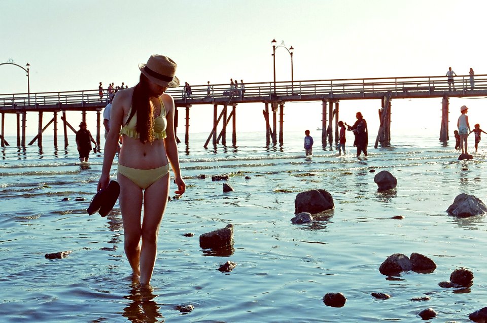 Walking Through Low Tide at the Beach