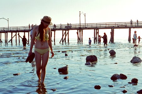 Walking Through Low Tide at the Beach