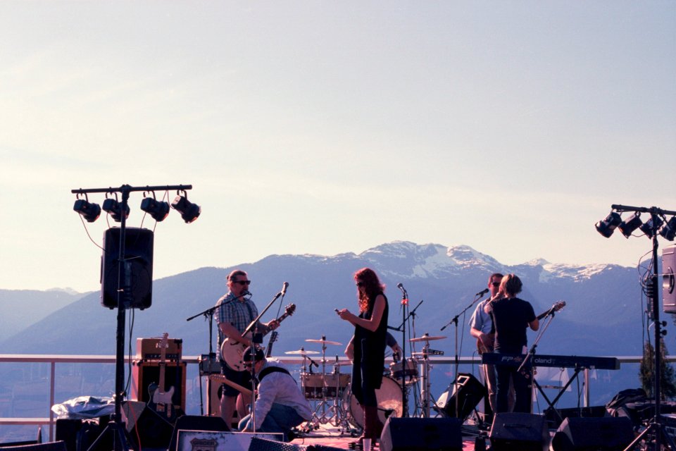 Band setting up on mountain