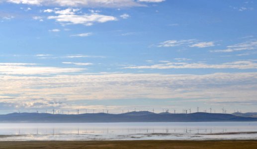 Wind turbines reflected photo