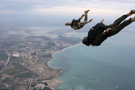 Falling parachuting military