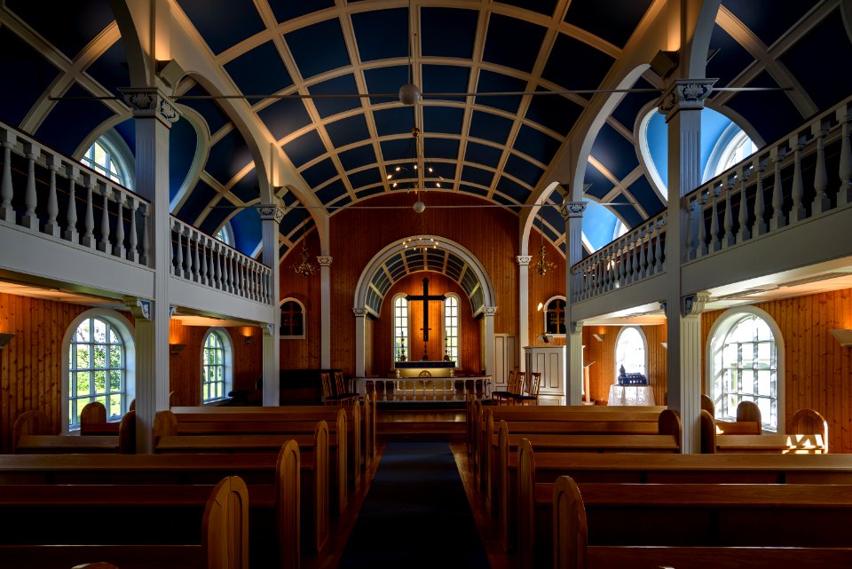 Interior of the Blue Church in Seyðisfjörður, Iceland