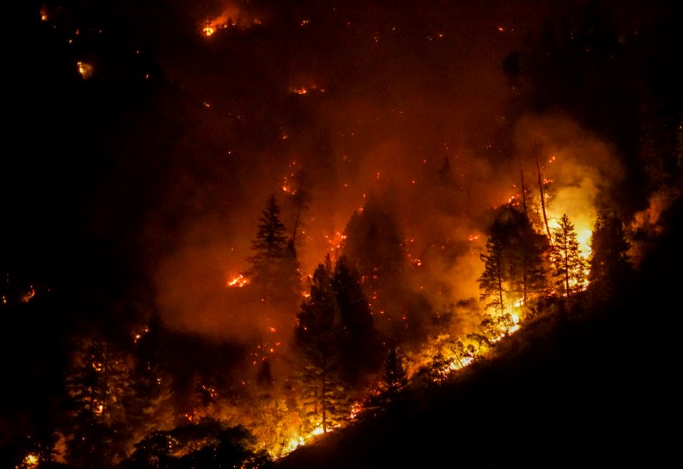 Active fire behavior captured the night of August 13