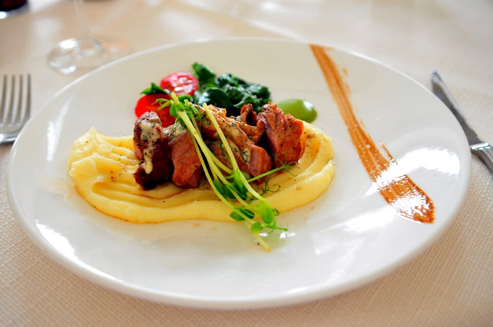 Meat mashed potatoes dinner plate
