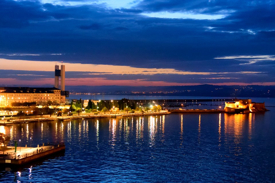 The harbour of A Coruña, Galicia, Spain at sunrise.
