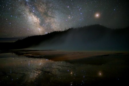 The Milky Way above Grand Prismatic Spring photo