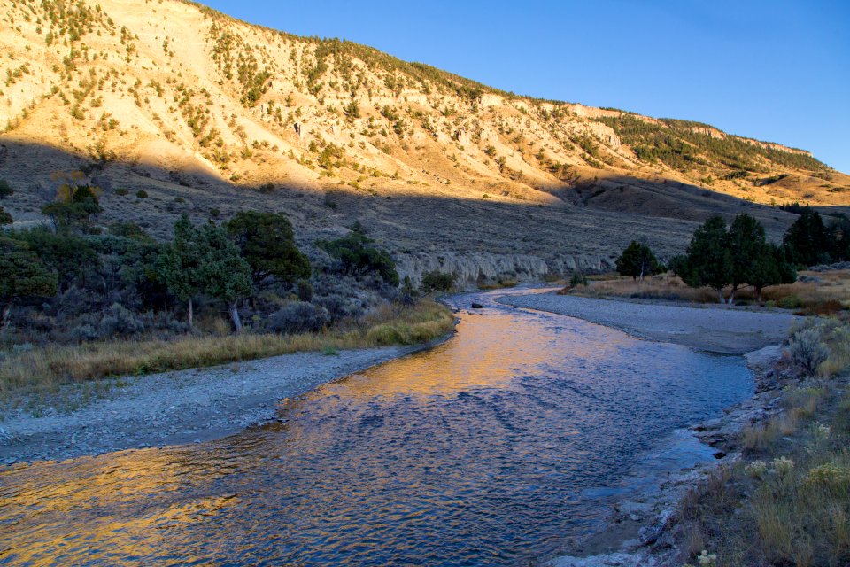 Sunset reflections on the Gardner River