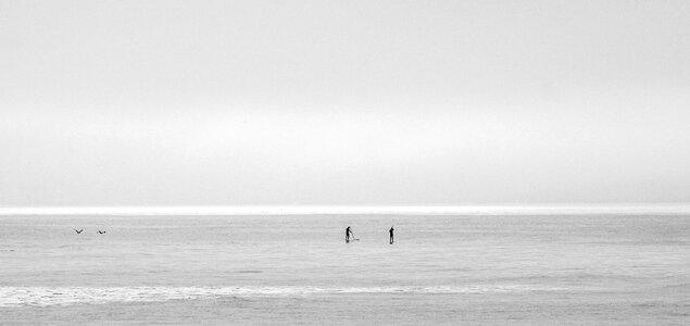Sky paddle boarding black and white photo