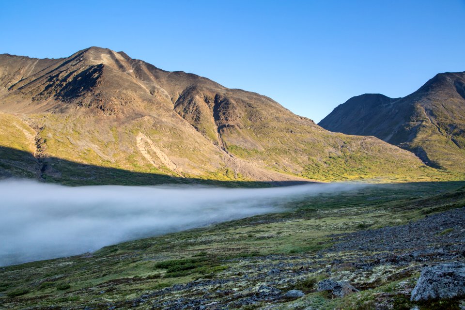 Fog glides up the Bremner River Valley photo