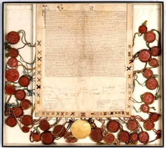 Ægteskabskontrakt mellem Prinsesse Anna af Danmark og Jacob 6. af Skotland 1589 -  Marriage contract between Princess Anna of Denmark and Jacob 6. of Scotland 1589