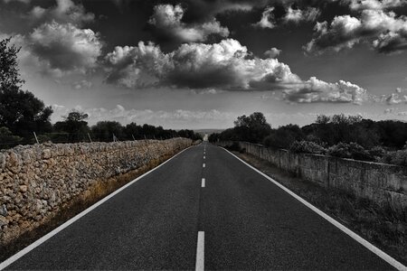 View road train clouds photo