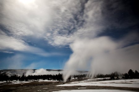 Upper Geyser Basin by moonlight photo