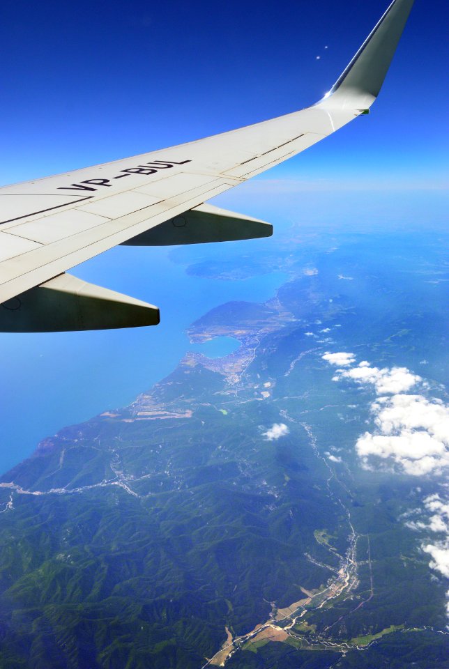 Flight over Black sea shore photo