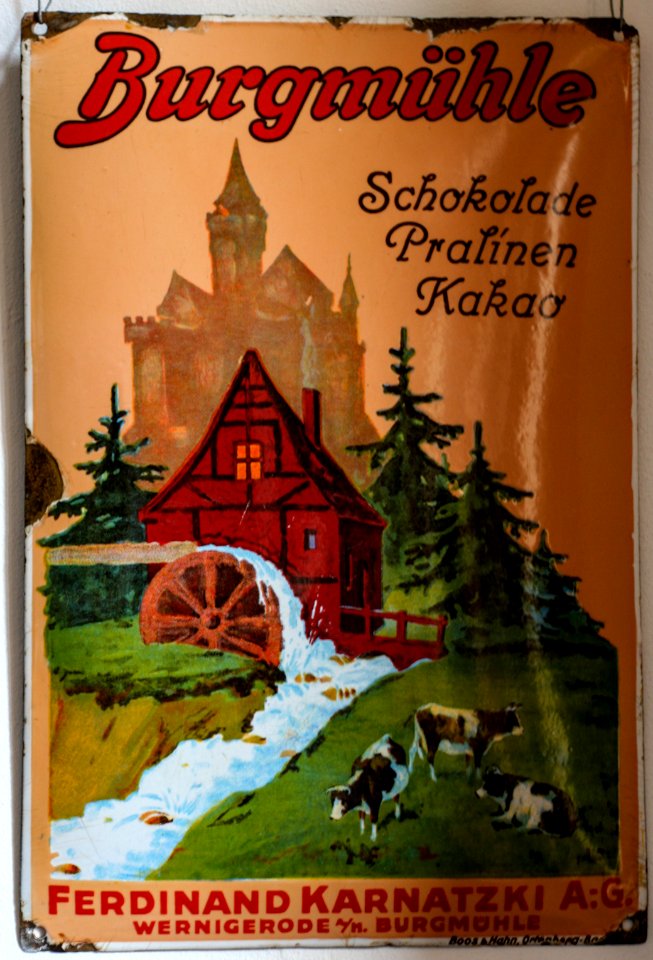 Emailleschild Burgmühle - Ferdinand Karnatzki AG Wernigerode