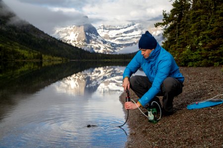 Nick Filtering Water at Cosley Lake