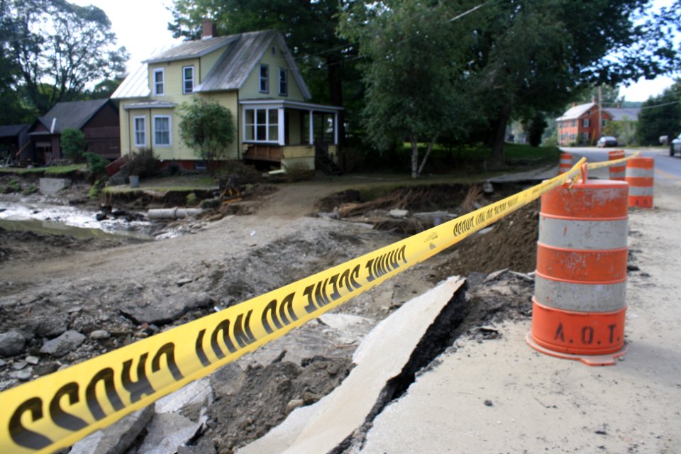 Hurricane Irene damage to road, homes in Bethel, VT