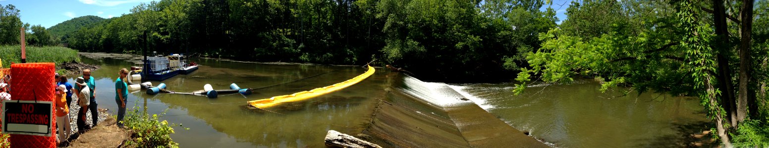 Panoramic of the dredging operation in preparation for the Hughesville Dam removal photo