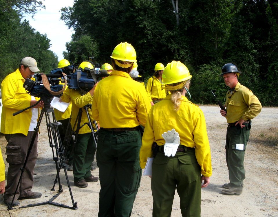 Firefighter talks to media