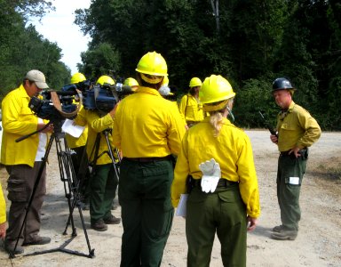 Firefighter talks to media