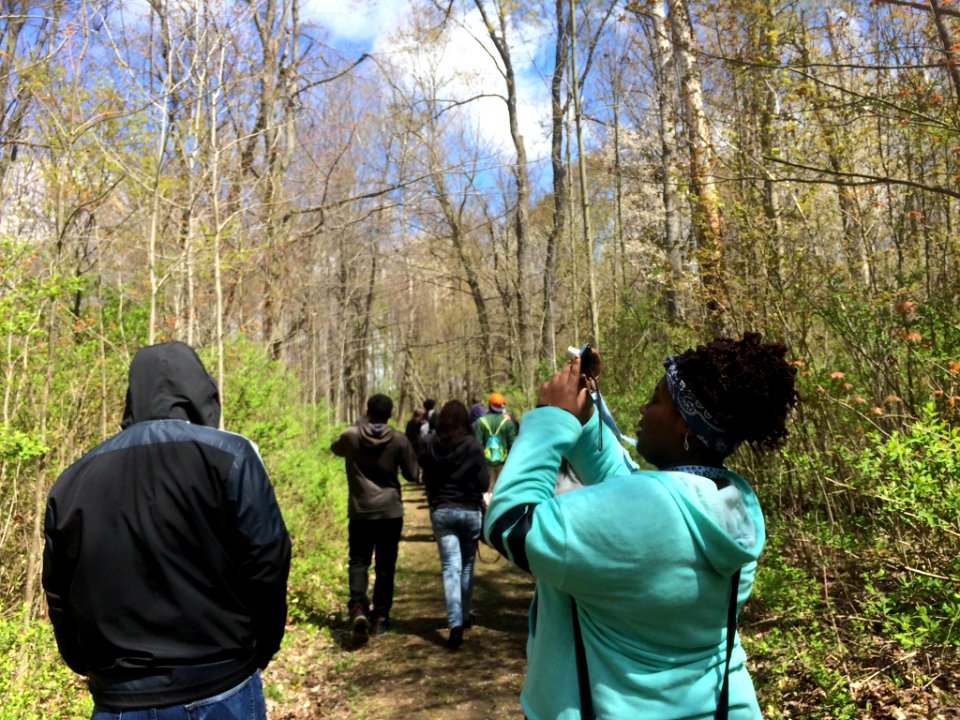 Math Science Technology high school students on trail during SNAP!