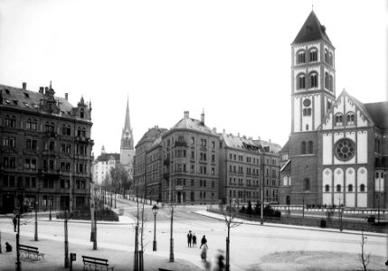 Stuttgart, Bismarckplatz mit Elisabethkirche, 1905