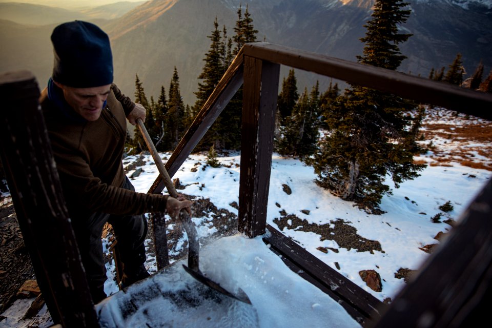 Clearing Snow from Mount Brown Lookout
