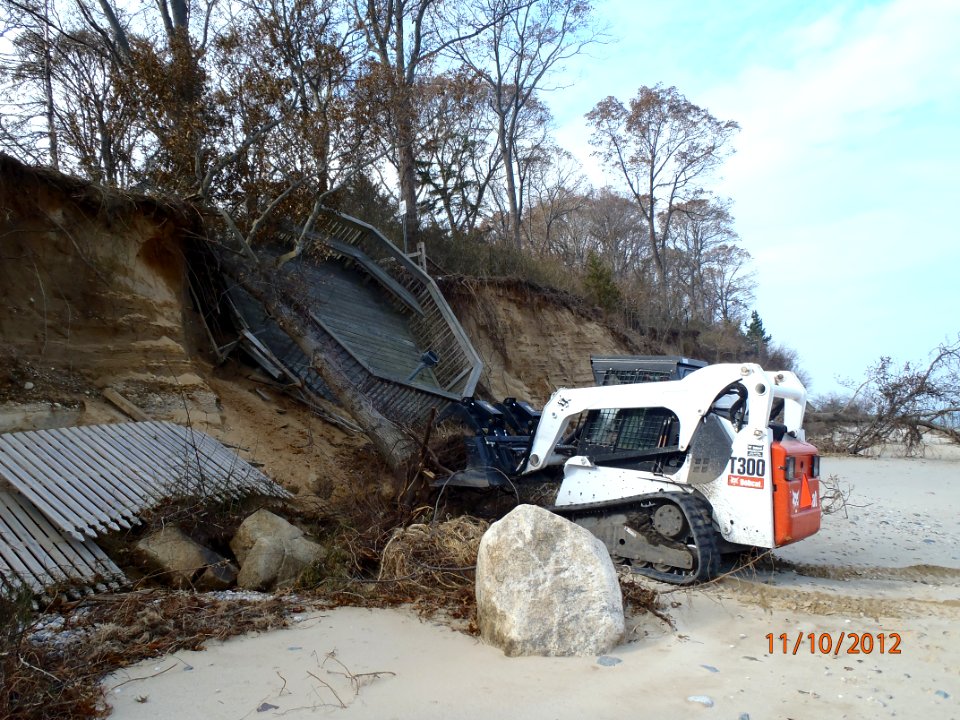 Removing destroyed platform at Target Rock National Wildlife Refuge (NY)