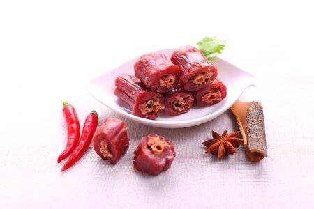 Food shoot duck necks red pepper