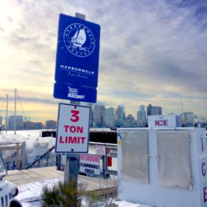 Boston Harborwalk sign at East Boston Shipyard