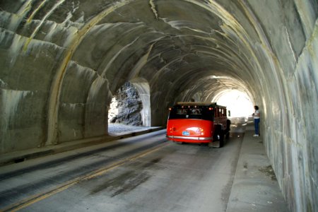 Red Bus in the West Side Tunnel photo