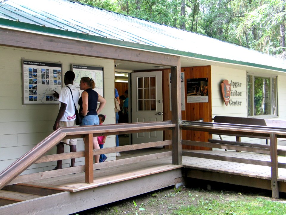 Visitors at Apgar Visitor Center