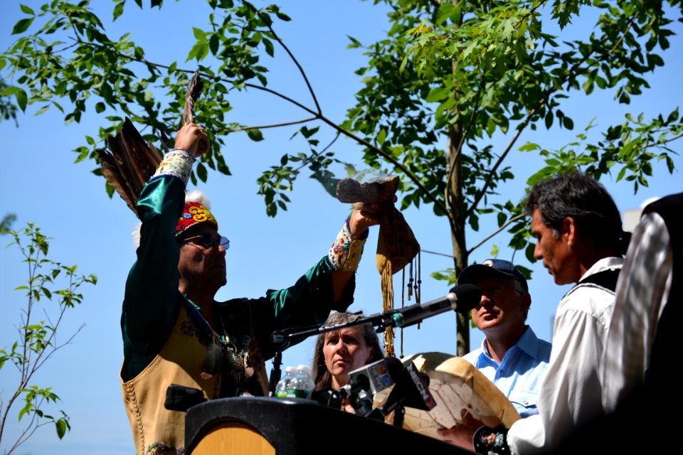 Butch Phillips and Barry Dana of the Penobscot Nation offer a blessing