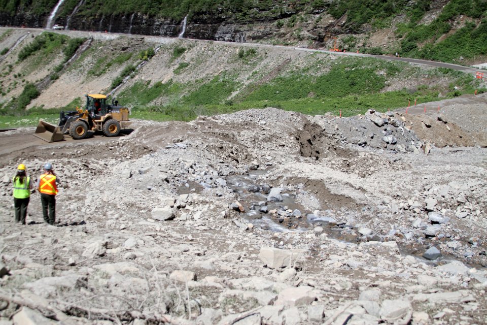 Clearing rock slide debris at Big Bend