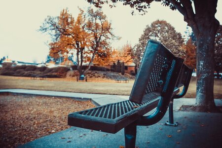 Park bench outdoors photo