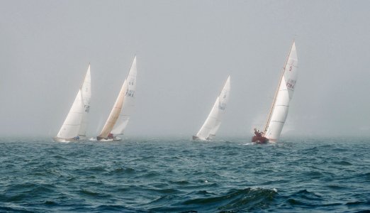 int5m fleet in mist - Prompt Regatta 2019