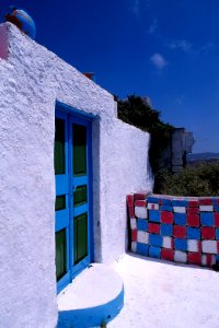 checked wall and house