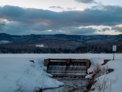 Dusk at Keewaydin Dam in Western Maine photo