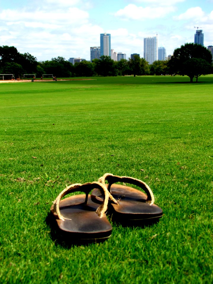 Sandals on grass photo