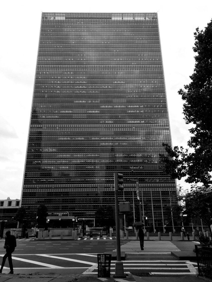 The UN building, black & white, New York City