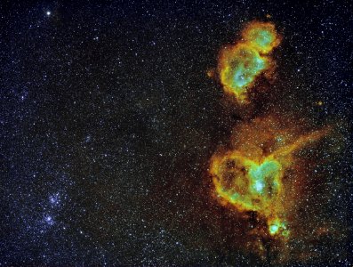 Heart & Soul Nebula & h + chi Persei star cluster (SHO) photo