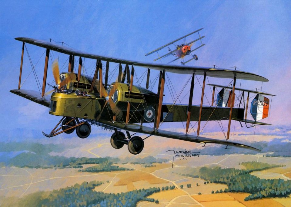PLANE MPW1 VICKERS VIMY AGAINST FOKKER - ART BY YAROSLAV WROBEL