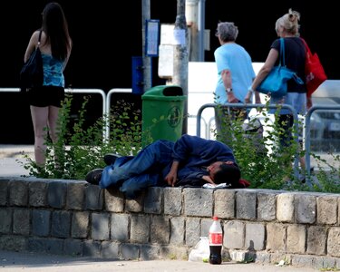 Budapest homeless genre painting