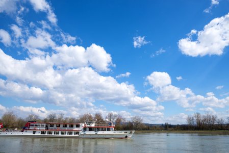 Swiss Boat on the Rhein river between Germany and France photo