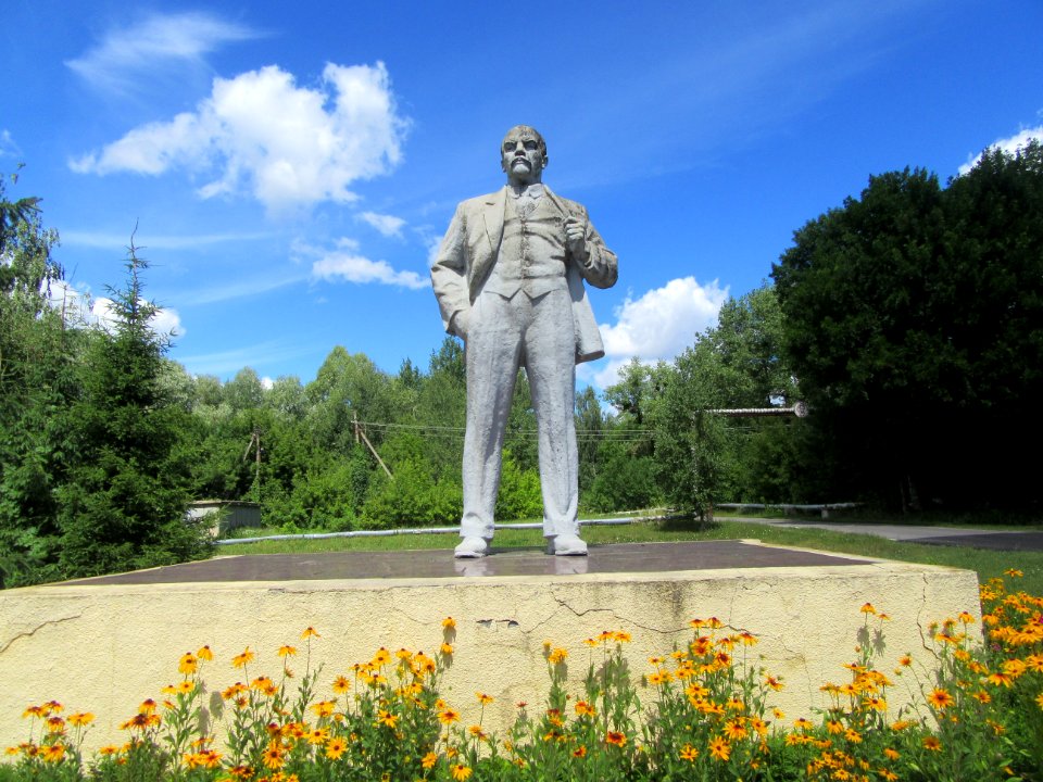 Leni nstatue in the city of Chernobyl Chernobyl exclusion zone Ukraine