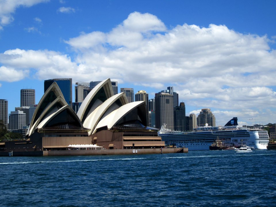 Front of Opera House and Boat Sydney Australia